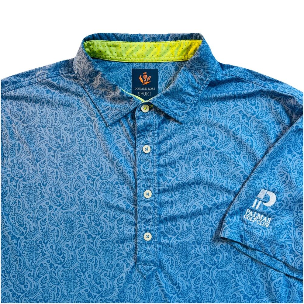 Donald Ross Sport Polo Shirt Mens Medium Blue Floral Palmas Golf Club Logo